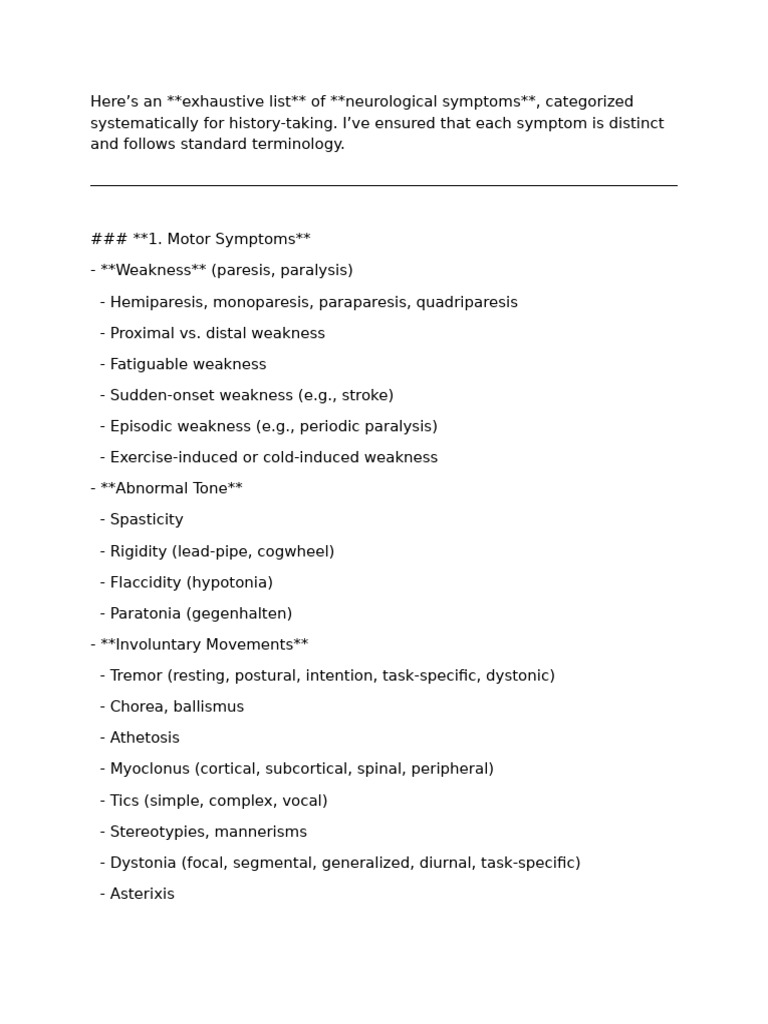 Comprehensive Neurological Symptoms Guide | PDF | Nervous System ...