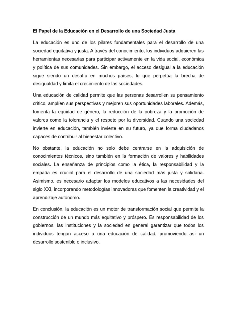 Importancia de la Educación en la Sociedad | PDF