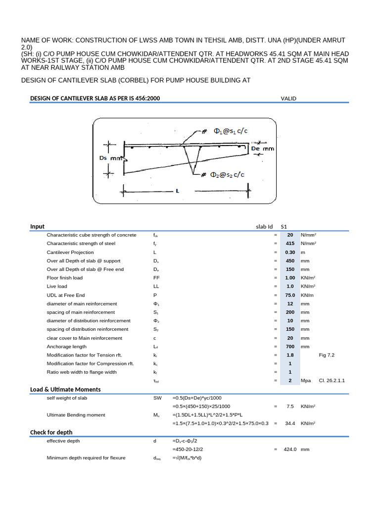 Cantilever Slab Design for Pump House | PDF | Bending | Civil Engineering