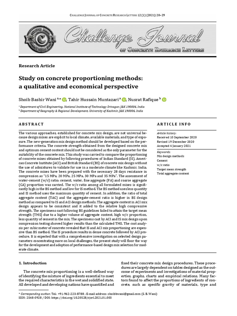 Concrete Mix Proportioning Methods Analysis | PDF | Concrete | Building ...