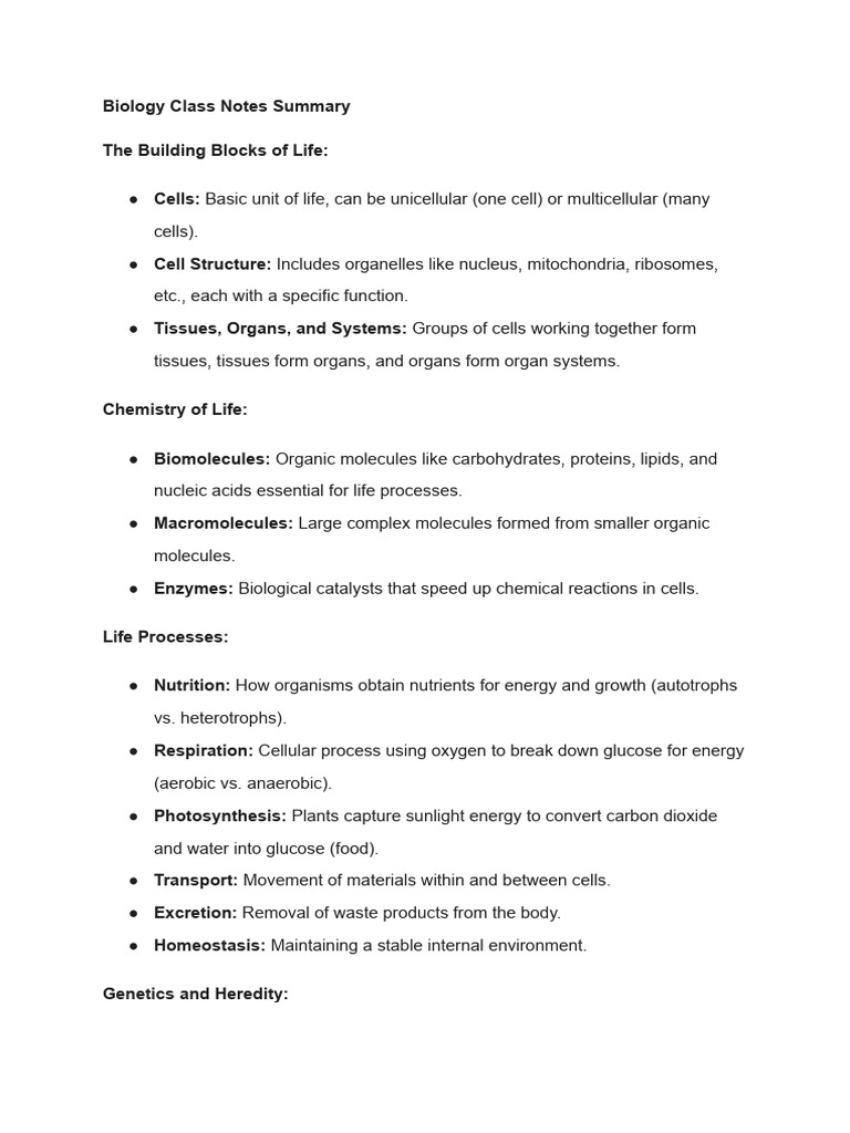 Comprehensive Biology Class Notes | PDF