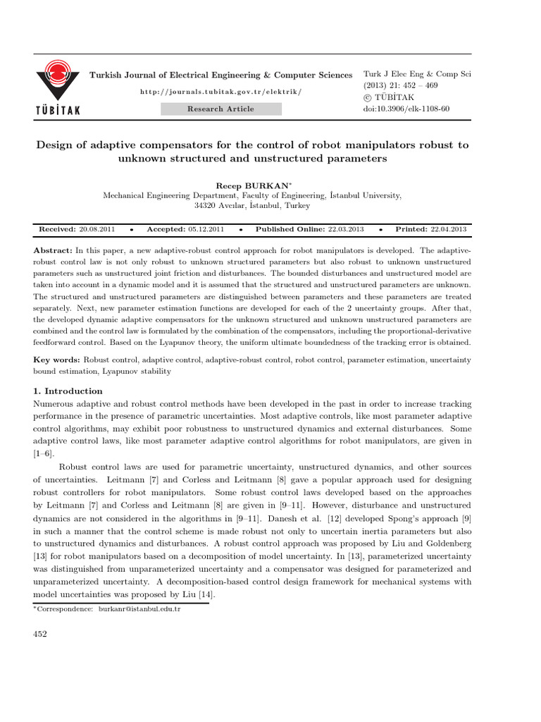 Adaptive Robust Control for Robot Manipulators | PDF | Acceleration ...
