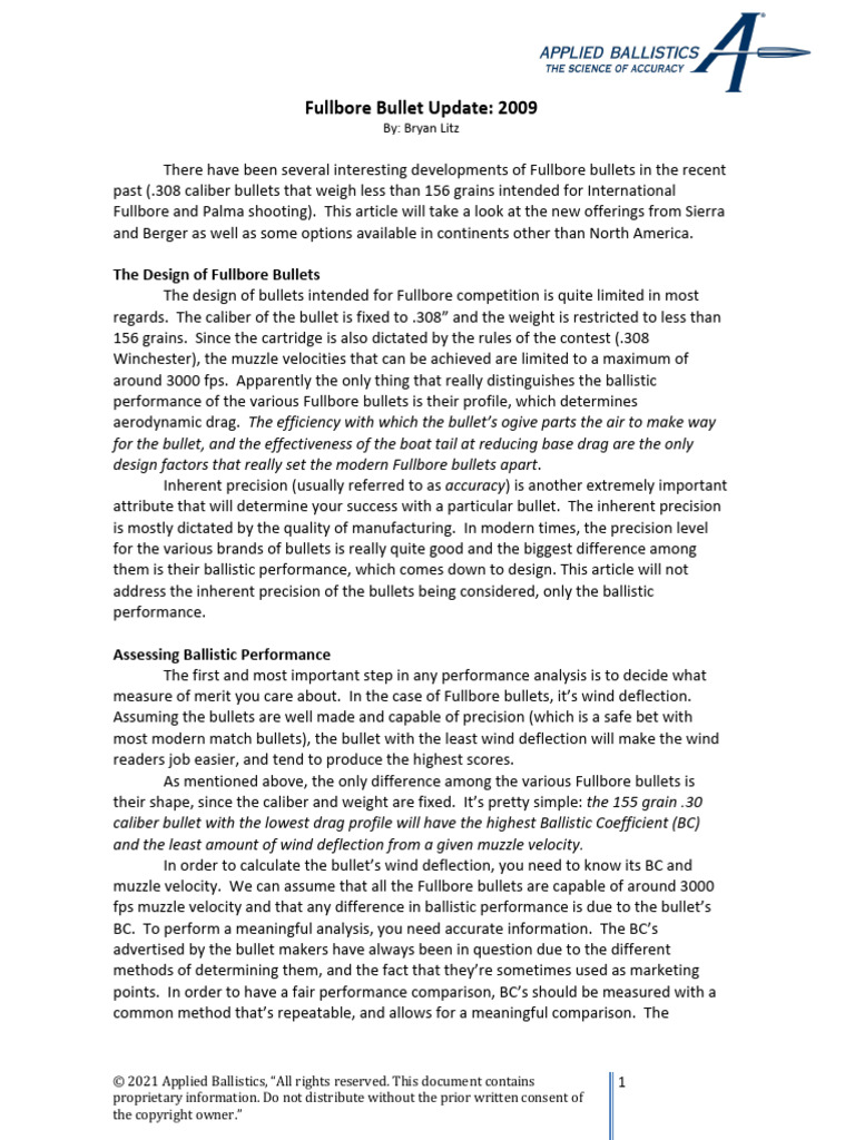 Fullbore Bullet Update 2009 | PDF | Bullet | Rifle