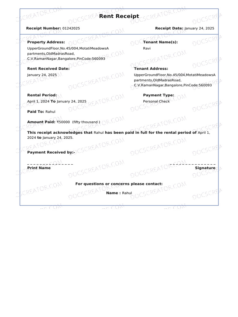 Rent Receipt | PDF