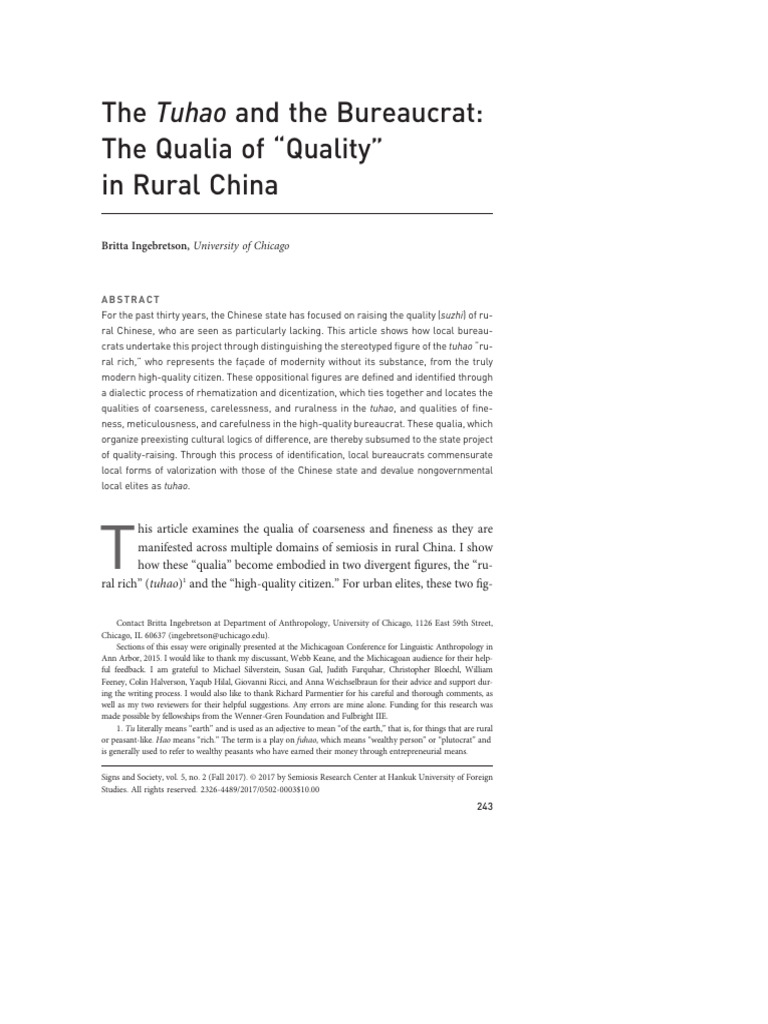 The Tuhao and The Bureaucrat: The Qualia of 