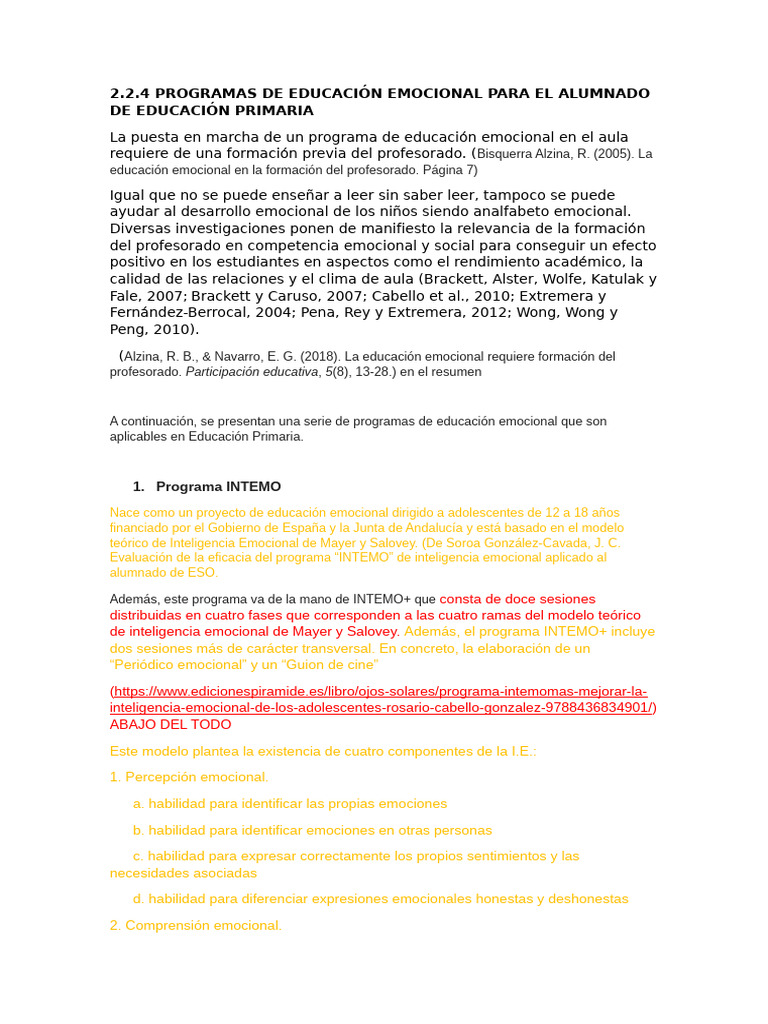 Programas de Educación Emocional en Primaria | PDF | Las emociones ...