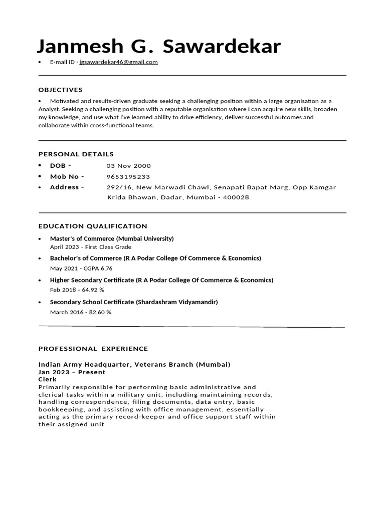 Graduate Analyst Resume Overview | PDF