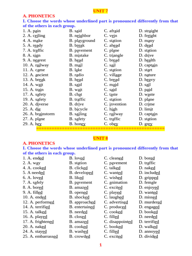 Pronunciation Exercises for Grade 7 | PDF