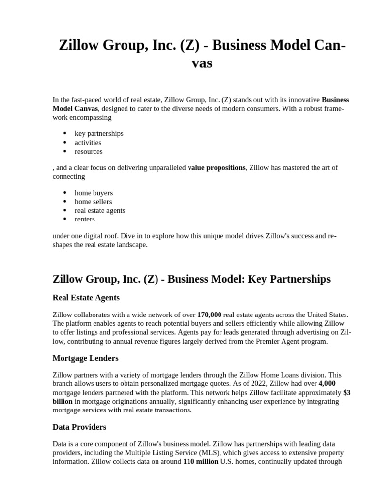 Zillow's Innovative Business Model Overview | PDF | Analytics ...