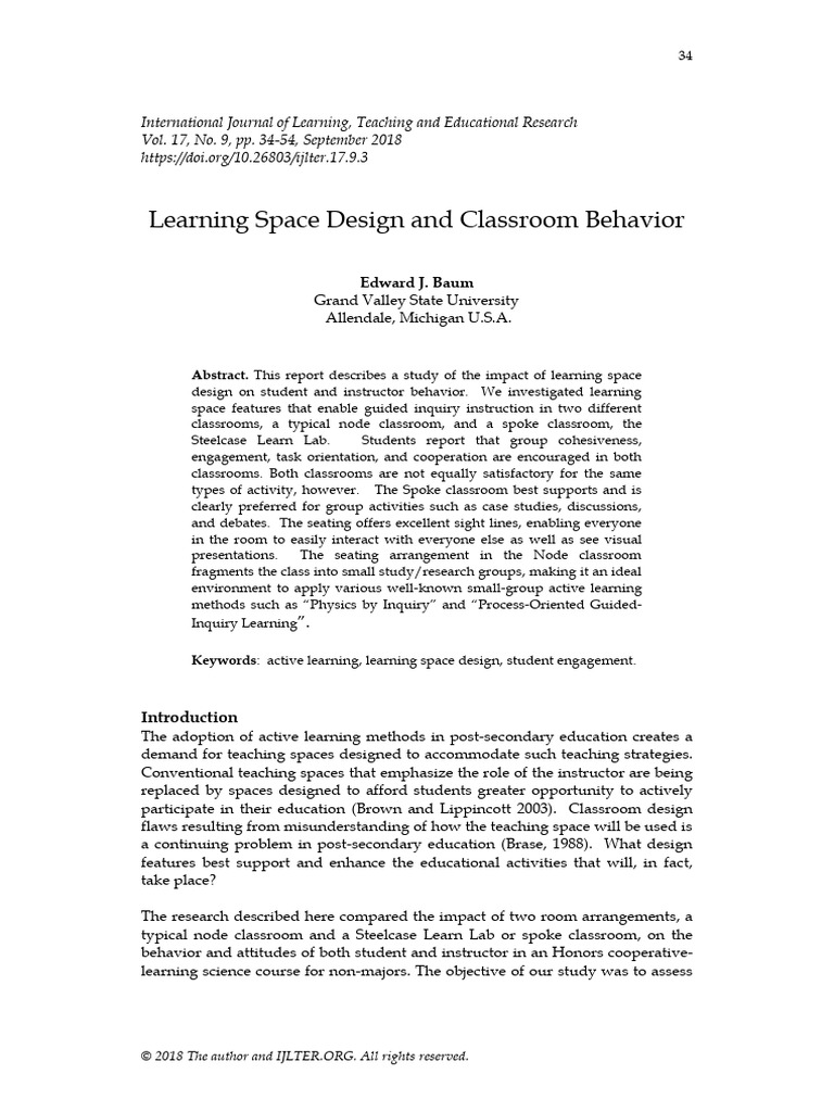 Learning Space Design and Classroom Behavior | PDF | Classroom | Learning