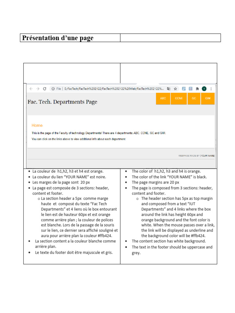 Code HTML et CSS pour une page web | PDF