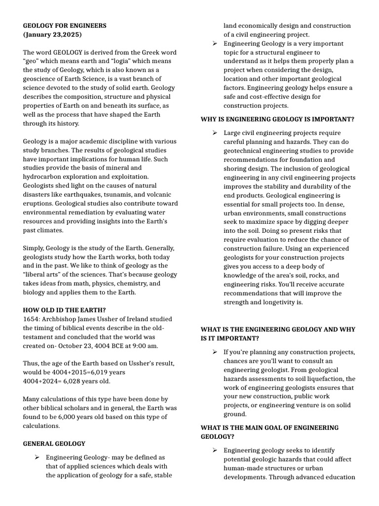 Geology For Engineers Notes | PDF | Geology | Planetary Core