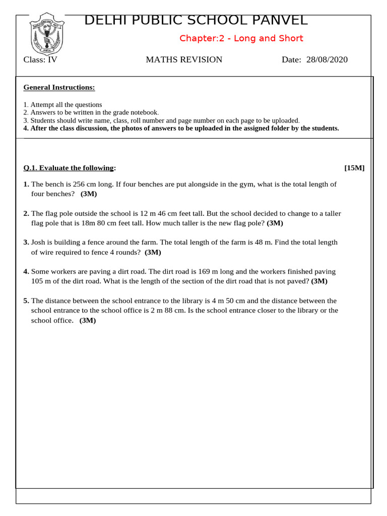4 - Maths - Revision - Ls2. Long and Short | PDF