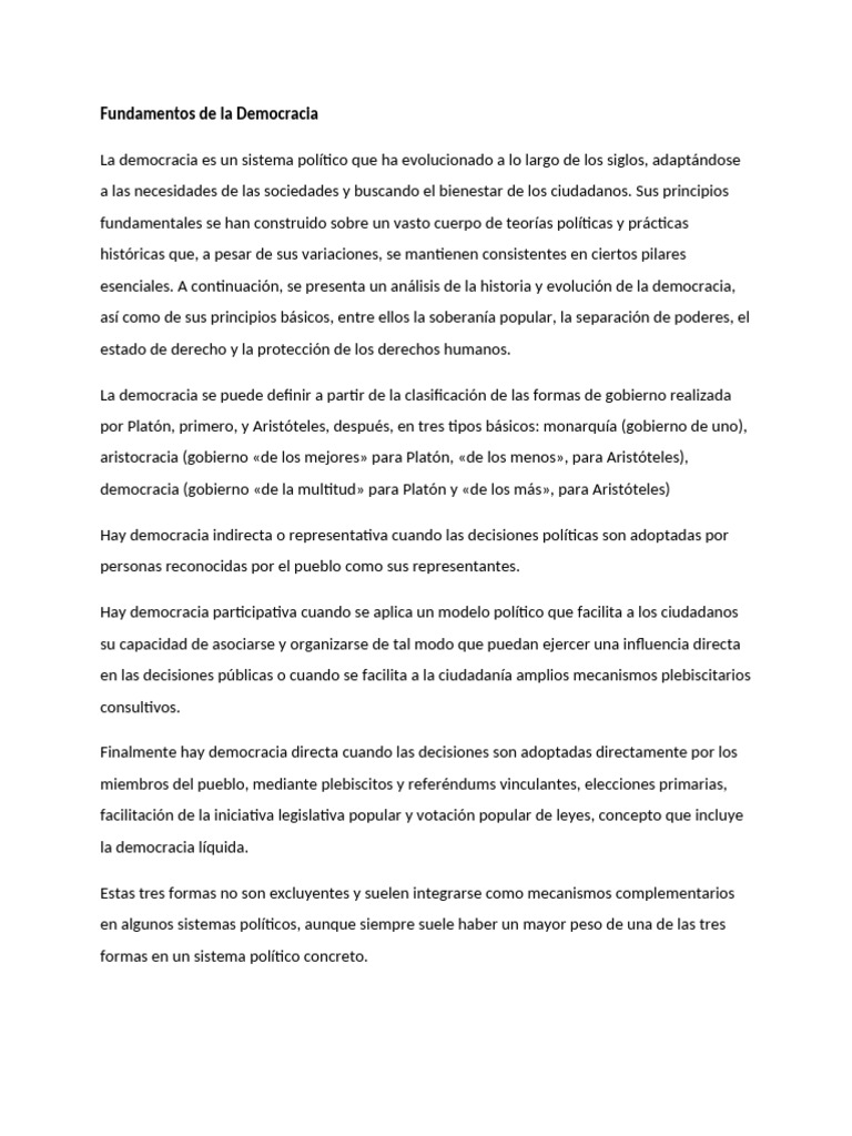 Fundamentos y Evolución de la Democracia | PDF | Democracia ...