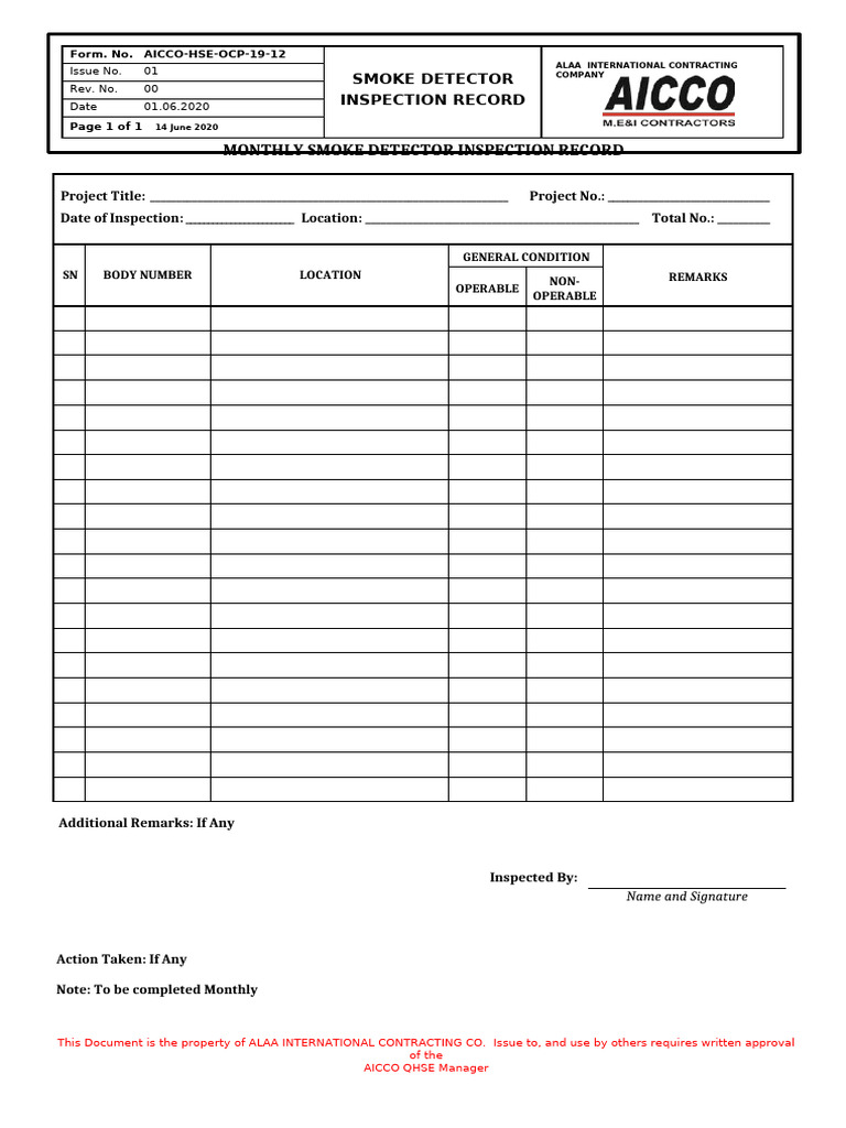 Smoke Detector Inspection Record | PDF
