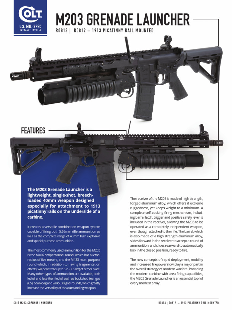 Colt M203 Grenade Launcher Overview | PDF | Projectile Weapons | Ballistics