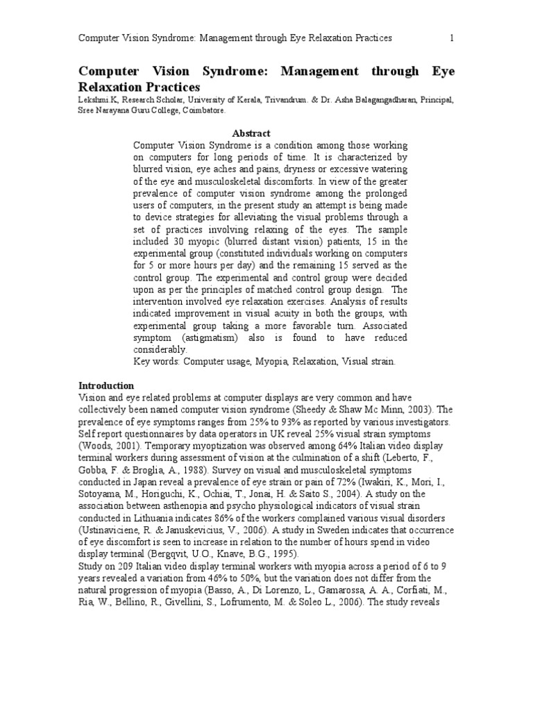 Eye Relaxation for Computer Vision Syndrome | PDF | Lens (Optics ...