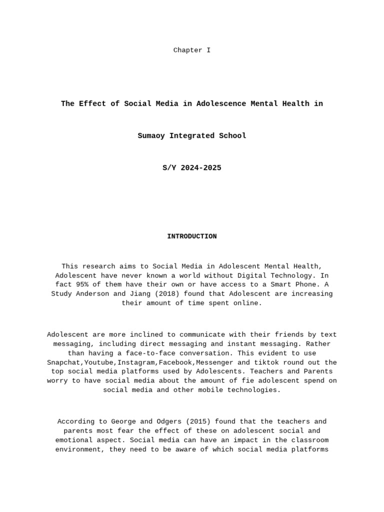 The Effect of Social Media in Adolescence Mental Health in Sumaoy | PDF ...