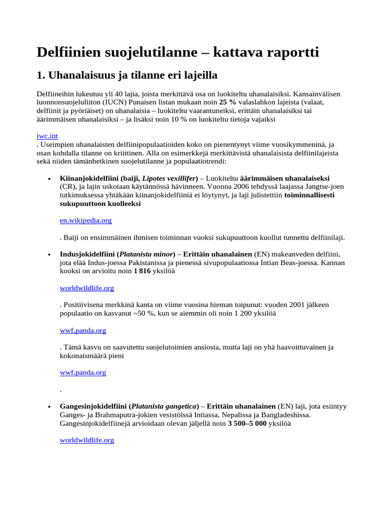 Delfiinien Suojelutilanne - Raportti | PDF