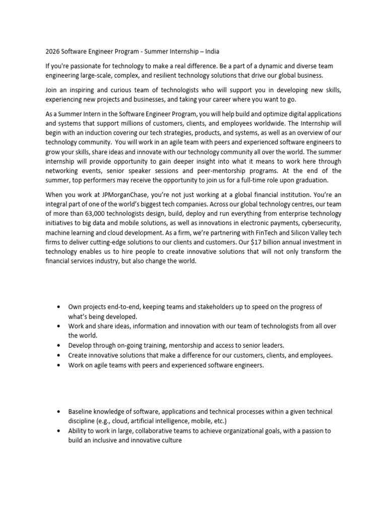 JP MORGAN CHASE 2026 SOFTWARE ENGINEER PROGRAM SUMMER INTERNSHIP visual data 3