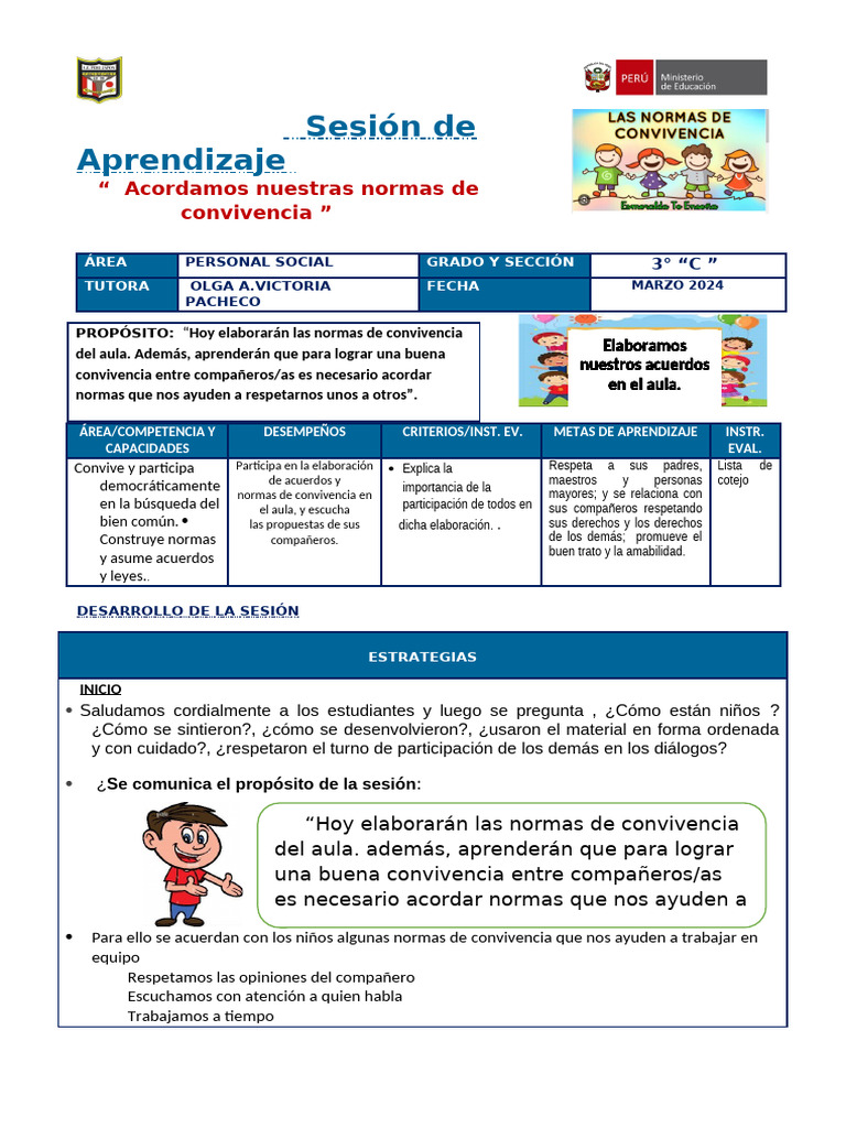 Normas de Convivencia en el Aula 3°C | PDF | Salón de clases