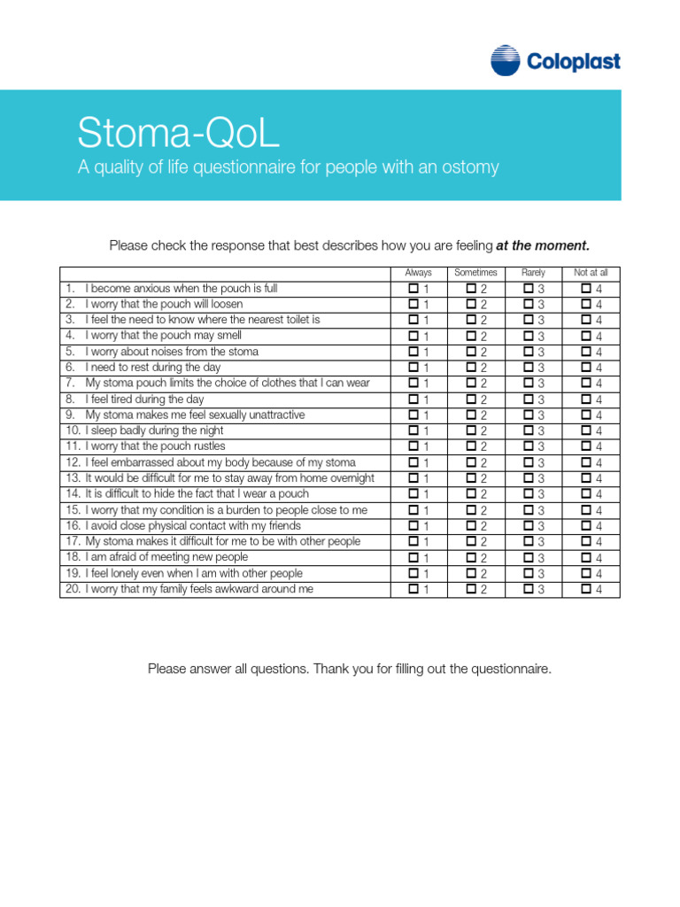 stoma-qol-au | PDF | Questionnaire | Psychology