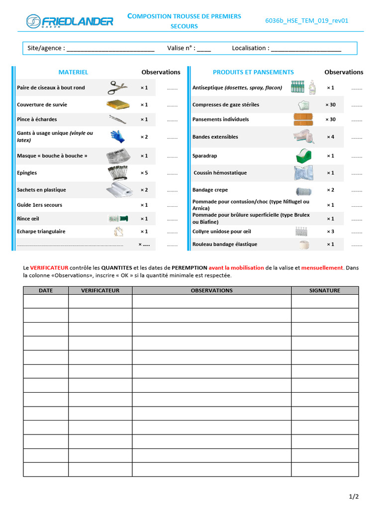 Liste de vérification trousse de secours | PDF