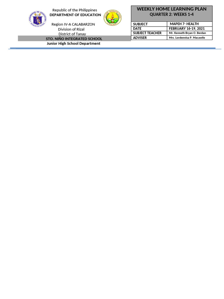 Weekly Home Learning Plan | PDF | Cognition | Learning