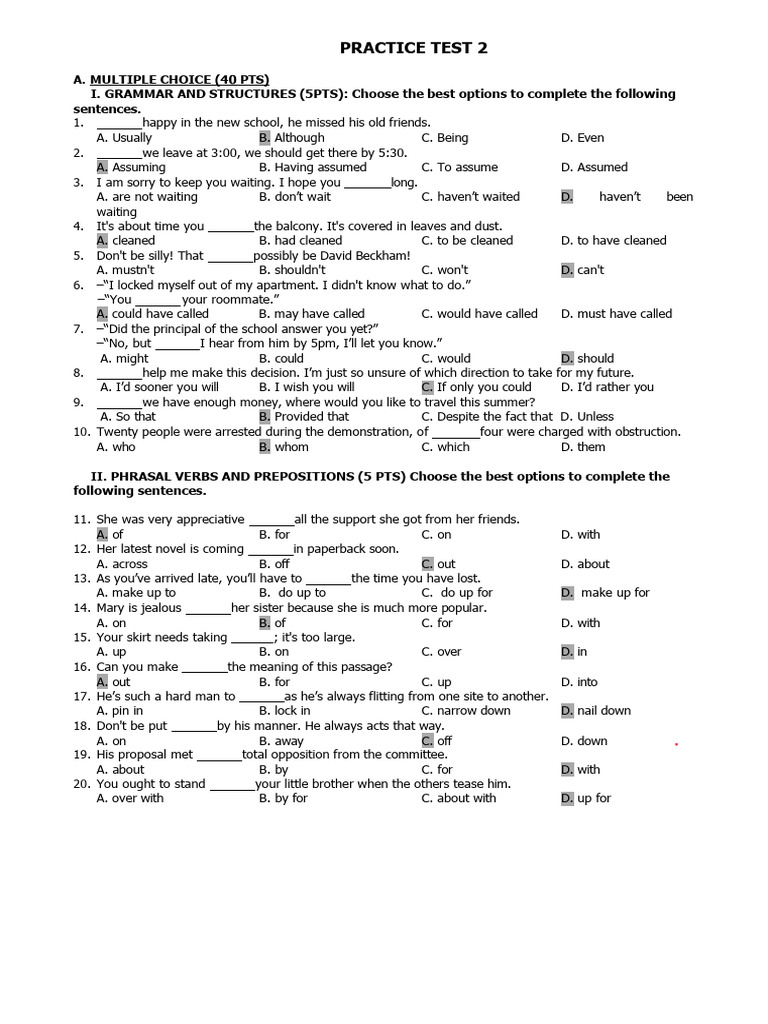 Grammar and Vocabulary Practice Test | PDF | Earth | Lung