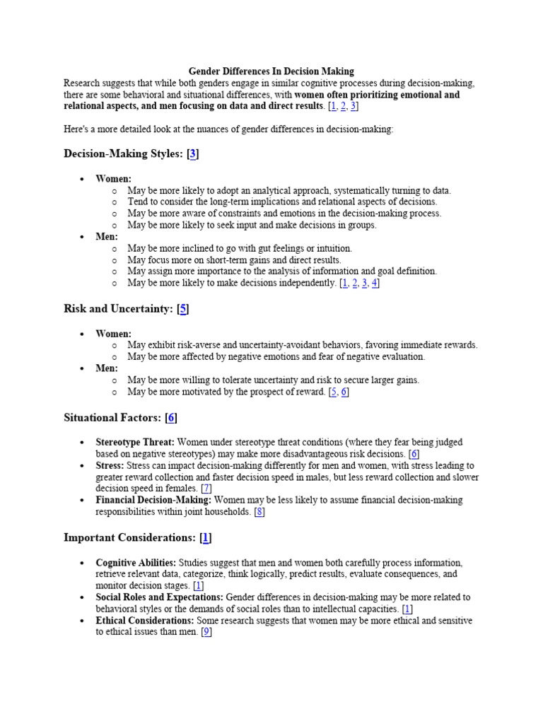 Gender Decision-Making Differences | PDF | Decision Making | Risk