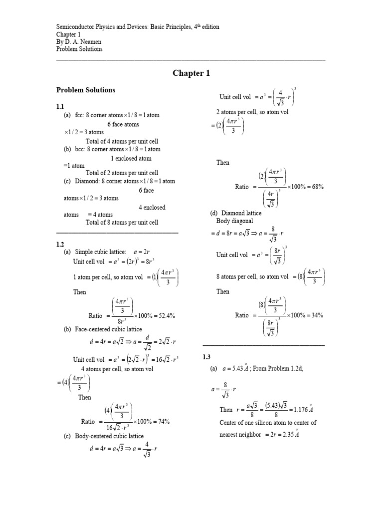 Semiconductor Physics Problem Solutions | PDF | Crystal Structure ...