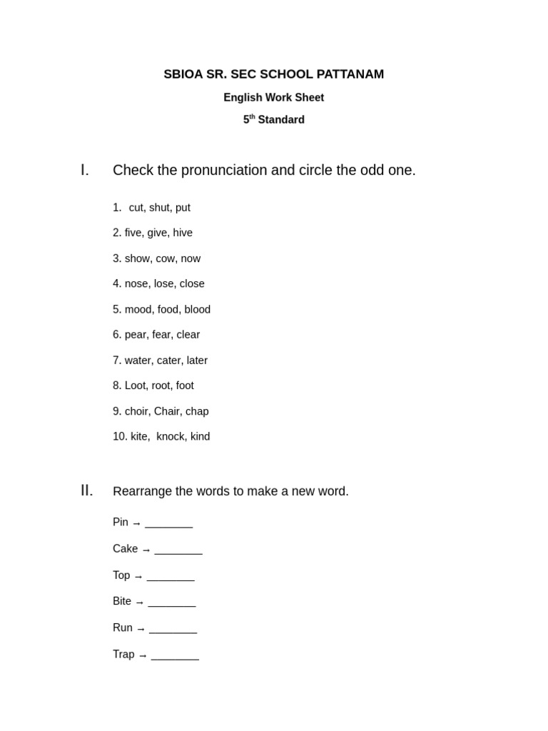 5th Grade English Worksheet Activities | PDF