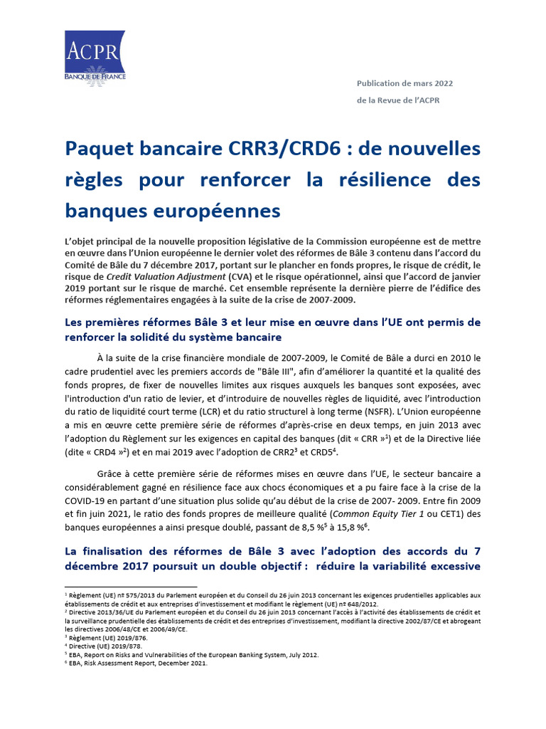 CRR3/CRD6 : Renforcement bancaire UE | PDF | Risque opérationnel | Banques