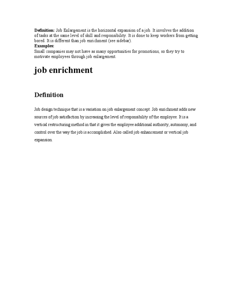 Job Enrichment Definition Job Enlargement Is The Horizontal Expansion
