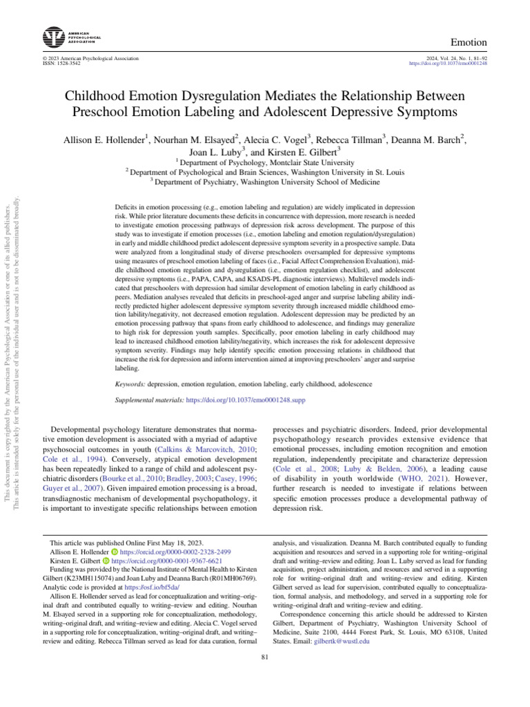 Childhood Emotion Dysregulation Mediates The Relationship Between | PDF ...