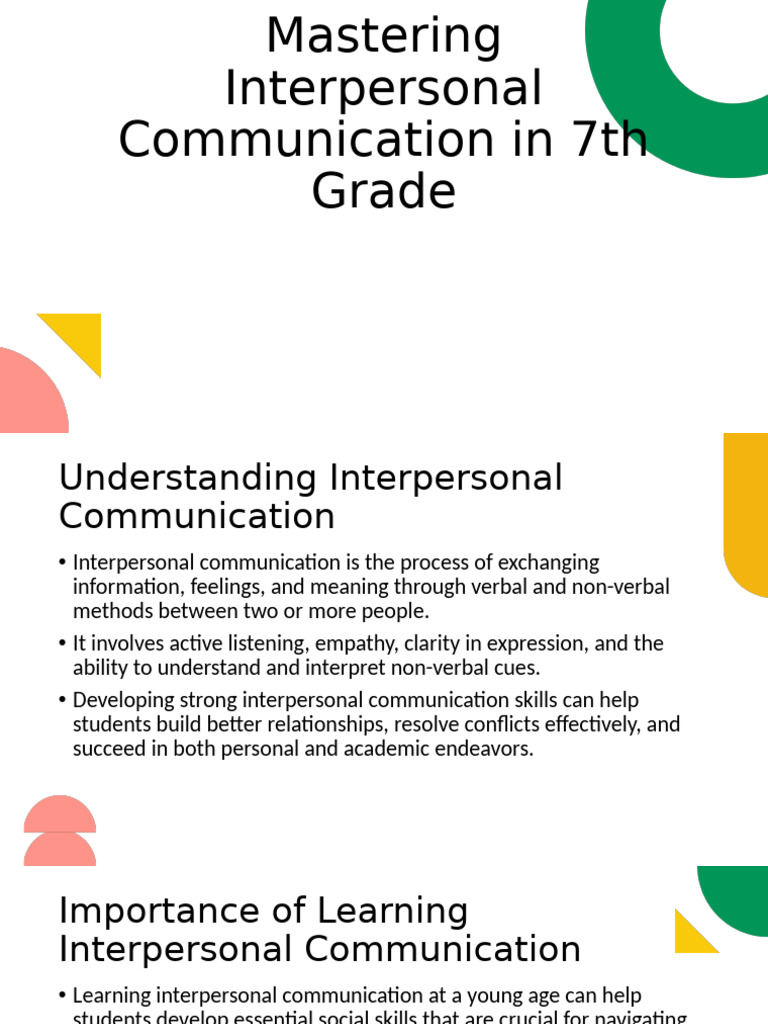 Interpersonal Communication Skills for 7th Graders | PDF