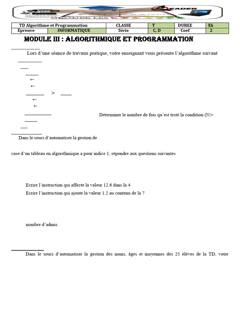 Algorithmes et Structures de Données en TD | PDF | Structure de ...
