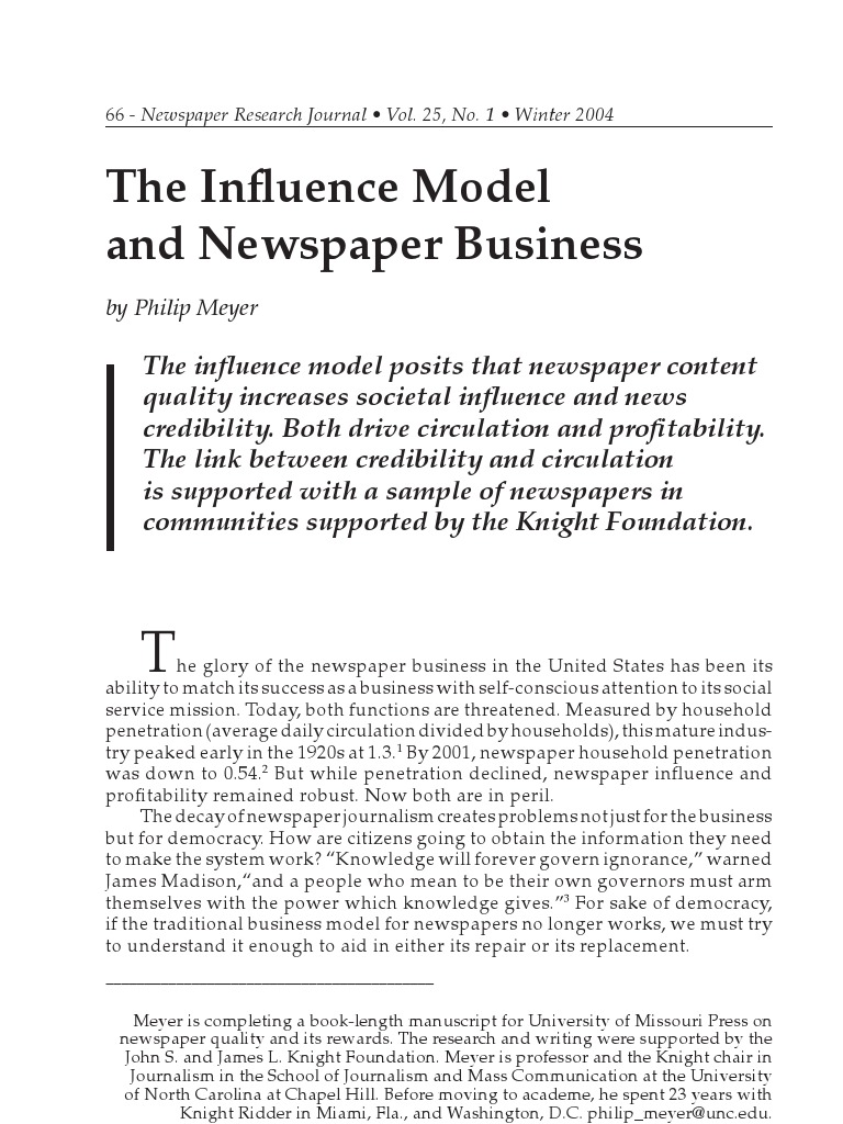 Influence Model in Newspaper Business | PDF | Newspapers | Robust ...