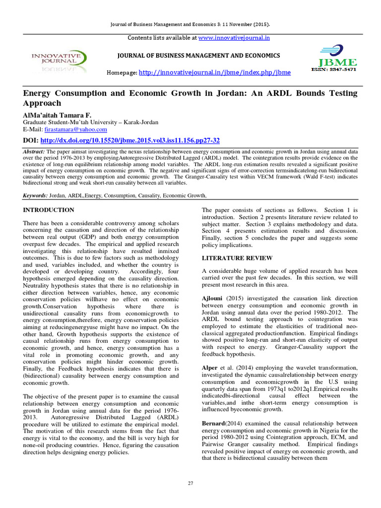 Energy Consumption and Economic Growth N | PDF | Causality | Economic ...