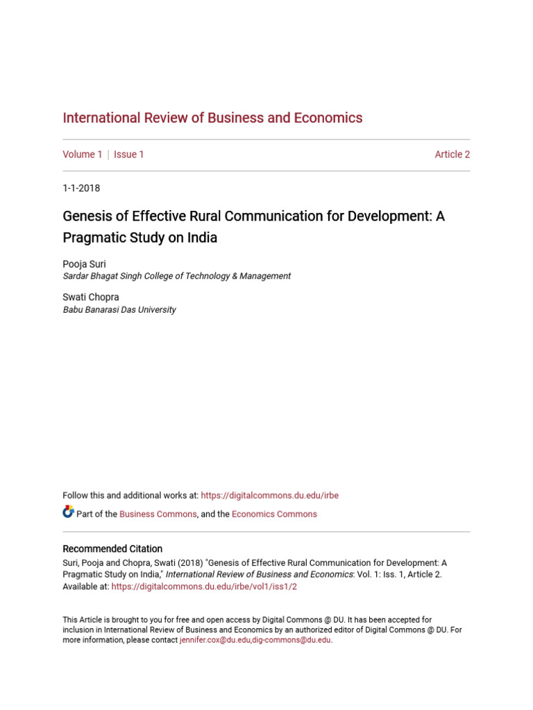 Genesis of Effective Rural Communication For Development - A Pragm ...