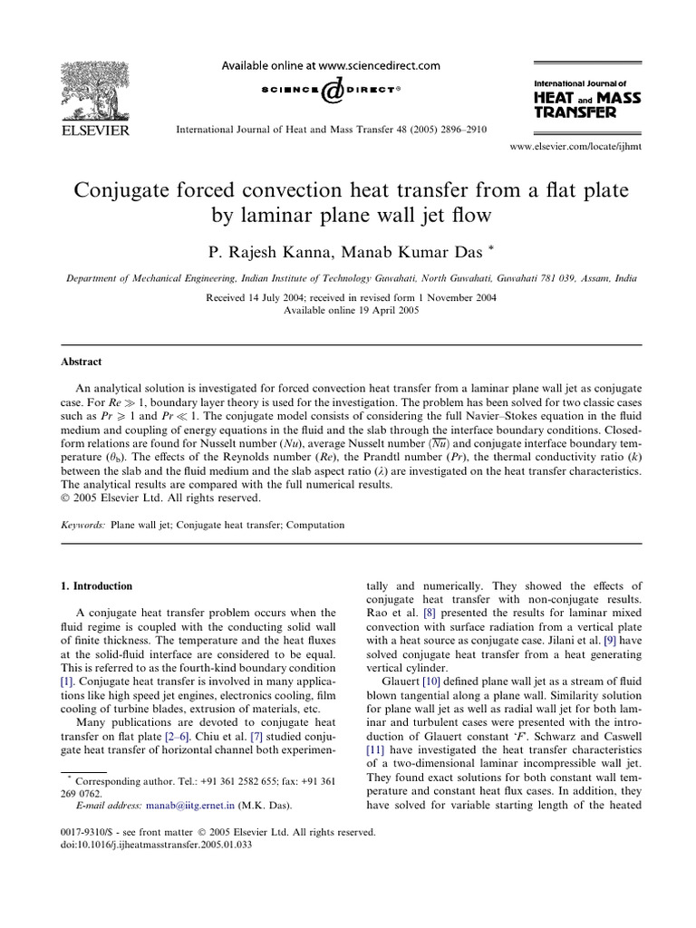 conjugate forced convective heat transfer from a flat plate by laminar ...