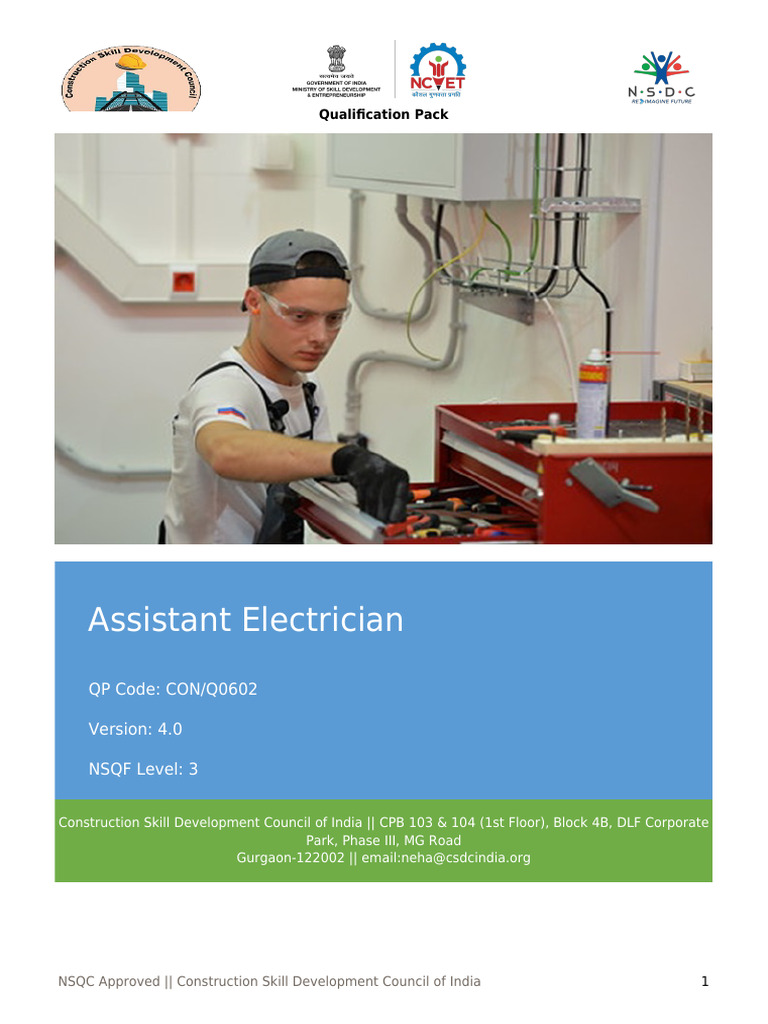 Assistant Electrician Qualification Pack | PDF | Electrical Wiring ...