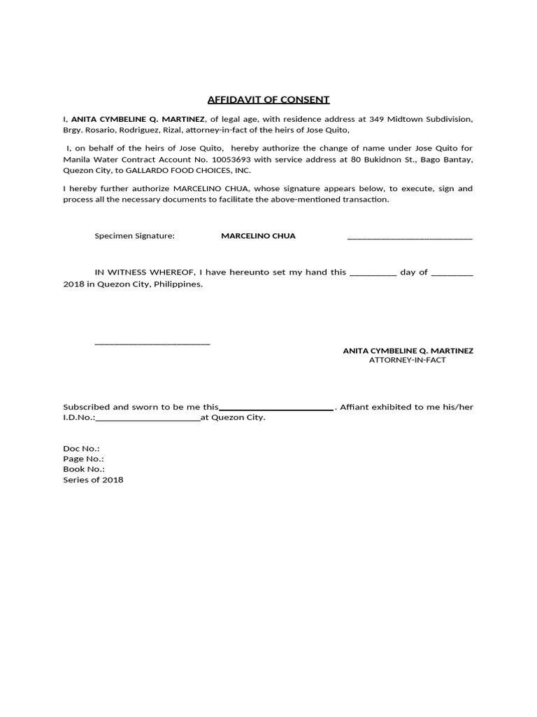 Affidavit of Consent for Name Change | PDF