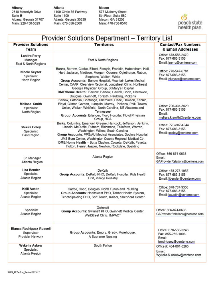 Provider Solutions Contact List Georgia | PDF | Health Care | Medicine