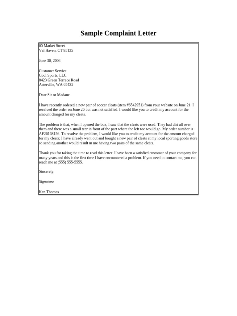 Sample Complaint Letter (Routine Request) | PDF