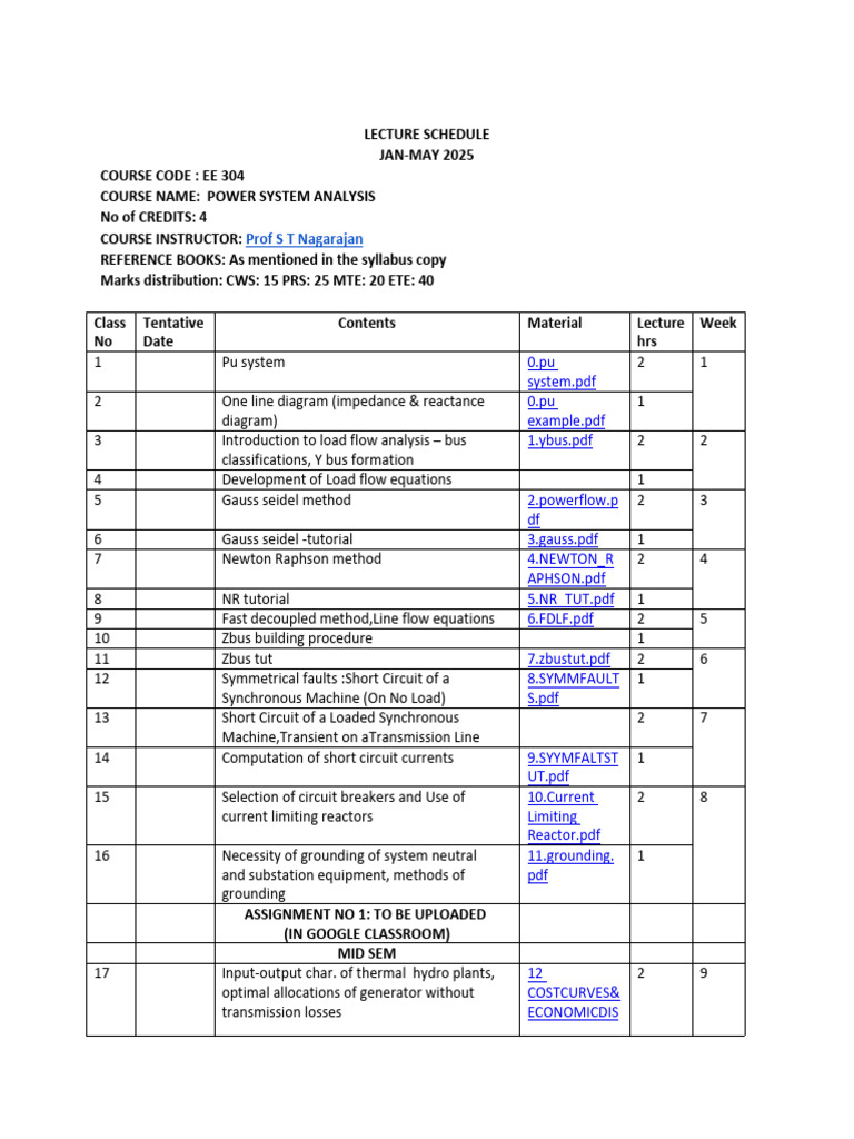 Lecture Schedule | PDF | Power (Physics) | Electromagnetism