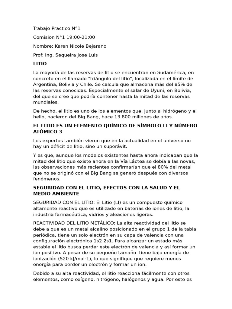 Litio: Reservas, Reactividad y Aplicaciones | PDF | Litio | Roca (geología)