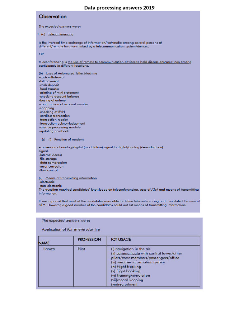 Data Processing Answers 2019 | PDF