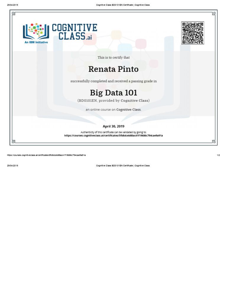 Cognitive Class Bd0101en Certificate Cognitive Class Pdf