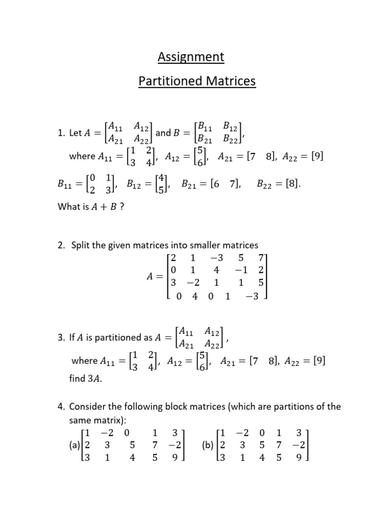 Partitioned Matrices Assignment Solutions | PDF | Matrix (Mathematics ...